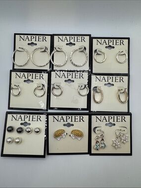 9 Pairs of Napier Mixed Metal Hoop and Stud Earrings